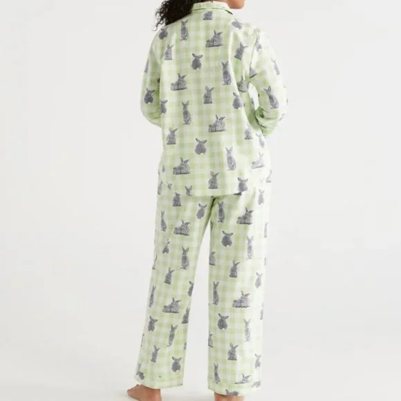 SUSSAN | BUNNY CHECK COTTON FLANNELETTE PYJAMA SET | PALE MINT | MEDIUM | NWT - Picture 2 of 2
